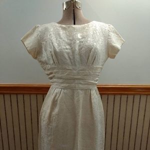 Vintage 50s Cocktail Dress 36" Bust Cream "A Lawrence Original" Jacquard